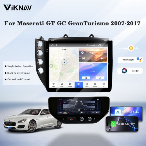 Android System 10 Inch Car Radio For Maserati GranTurismo GT GC 2007-2017 Auto Stereo Wireless Carplay GPS Navigation Multimedia Player LHD Touch Screen 128GB With AC panel (Black+AC)