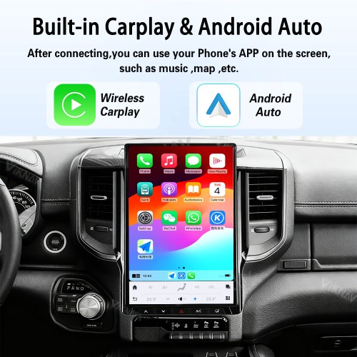 Viknav 14.4 Inch Touch Screen Car Radio For Dodge Ram 2019-2023 Upgrade Android Head Unit Wirless Carplay GPS Navigation Player Autoradio Replacement