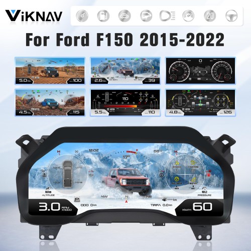 Viknav 13.1inch For Ford F150 2015-2022 LCD Digital Cluster Dashboard Panel Speedometer Screen Virtual Instrument Cluster Virtual Cockpit