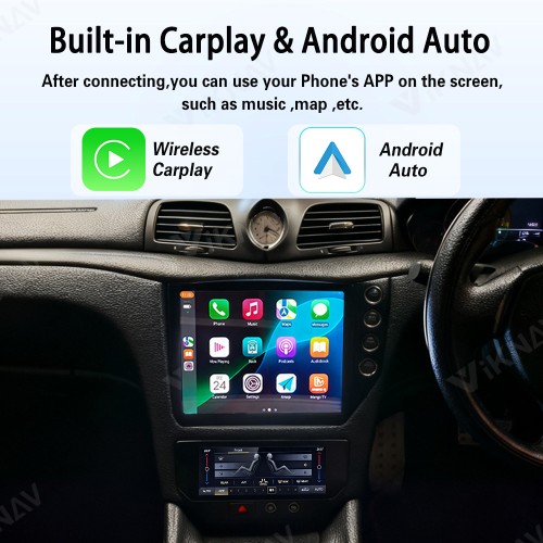 Android System 10 Inch Car Radio For Maserati GT GC GranTurismo 2007-2017 Auto Stereo Wireless Carplay GPS Navigation Multimedia Player RHD Touch Screen 128GB With Air Conditioning Panel(Silvery+AC)
