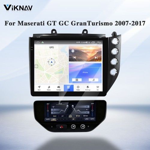 Android System 10 Inch Car Radio For Maserati GT GC GranTurismo 2007-2017 Auto Stereo Wireless Carplay GPS Navigation Multimedia Player RHD Touch Screen 128GB With Air Conditioning Panel(Black+AC)