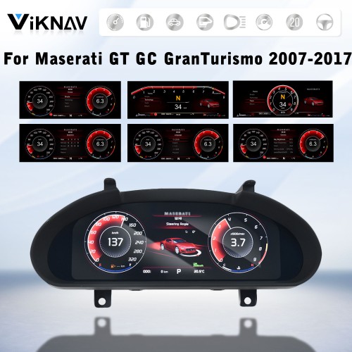 Viknav Linux 12.3 Inch Digital Cluster Dashboard Speedometer Panel For Maserati GT GC GranTurismo 2007-2017 Virtual Digital Instrument Cluster Cockpit