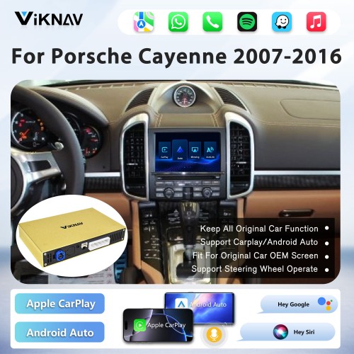 Viknav Linux System Wireless Carplay Android Auto Decorder Box for Porsche Cayenne 2007-2016 Upgrade Interface Decoding Box Autolink Airplay