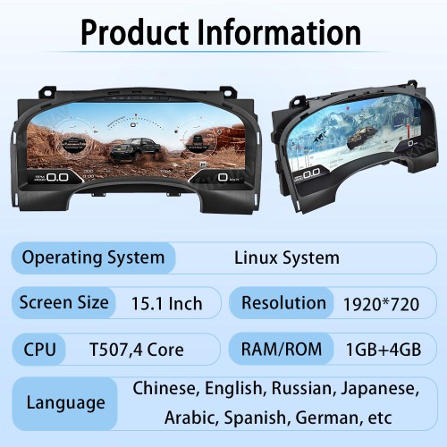 Viknav 15.1 Inch LCD Screen Car Digital Cluster For GMC Yukon Chevrolet Silverado Tahoe Suburban 2007-2013 Linux System Car Digital Speedometer Dashboard Panel Instrument Panel Virtual Cockpit