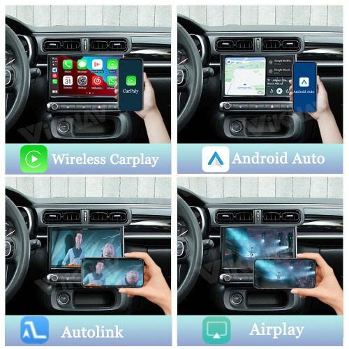 Viknav Linux System Decoder Box for Citroen Wireless CarPlay Android Auto Upgrade Interface Retain OEM CUE Screen & Functions