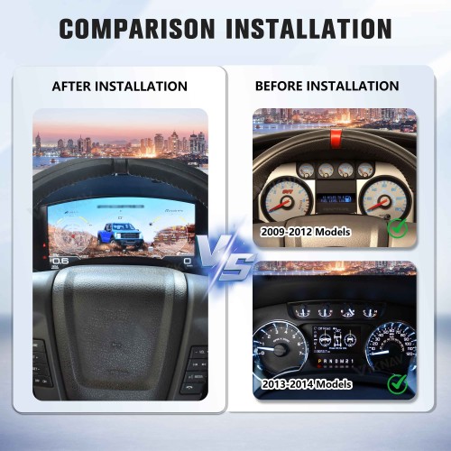 Viknav 14.4 Inch Car Radio Android and Digital Cluster Dashboard Panel Speedometer For Ford F150 2009-2012 Stereo Wireless Carplay Android Auto Touch Screen GPS Navigation Multimedia Player