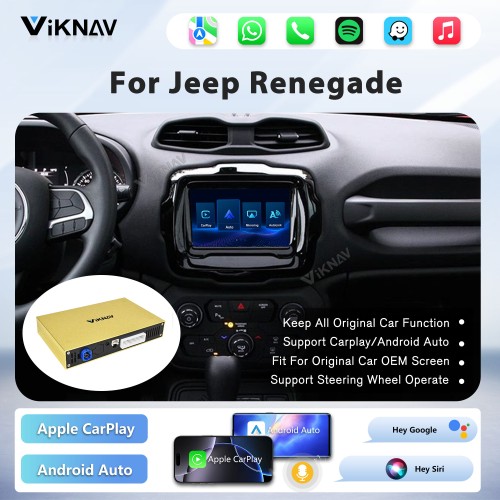 Viknav Linux System Decoder Box for Jeep Renegade Wireless CarPlay Android Auto Upgrade Interface Retain OEM CUE Screen & Functions