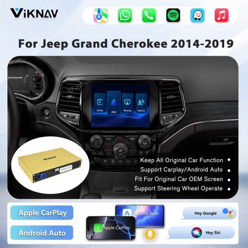 Viknav Linux System Decoder Box for Jeep Grand Cherokee Wireless CarPlay Android Auto Upgrade Interface Retain OEM CUE Screen & Functions