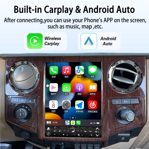 VIKNAV 12.1 Inch Android Car Radio For Ford F250 F350 F450 F650 2013-2016 Multimedia Player Carplay Screen GPS Navigation Car Stereo Head Unit Peachwood