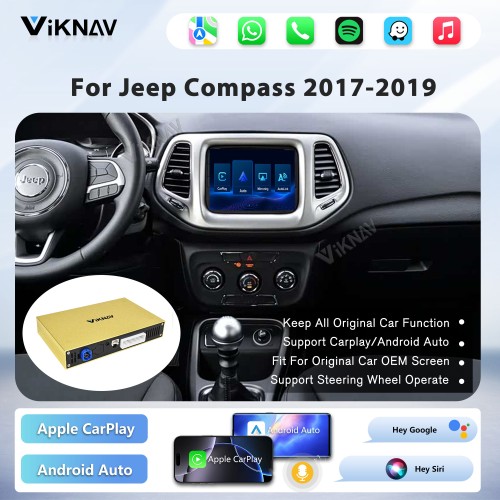 Viknav Linux System Decoder Box for Jeep Compass Wireless CarPlay Android Auto Upgrade Interface Retain OEM CUE Screen & Functions