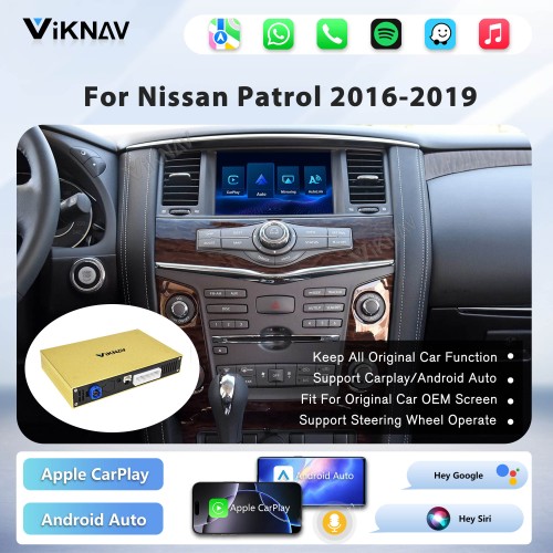 Viknav Linux System Decoder Box for Nissan Patrol Wireless CarPlay Android Auto Upgrade Interface Retain OEM CUE Screen & Functions