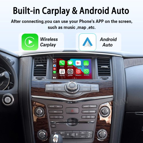 Viknav Linux System Decoder Box for Nissan Patrol Wireless CarPlay Android Auto Upgrade Interface Retain OEM CUE Screen & Functions