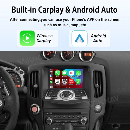 Viknav Linux System Decoder Box for Nissan 370Z Wireless CarPlay Android Auto Upgrade Interface Retain OEM CUE Screen & Functions