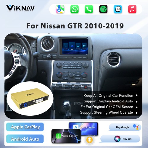 Viknav Linux System Decoder Box for Nissan GTR Wireless CarPlay Android Auto Upgrade Interface Retain OEM CUE Screen & Functions