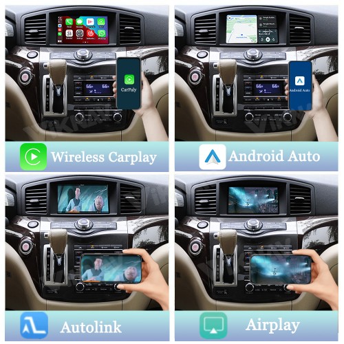 Viknav Linux System Decoder Box for Nissan Elgrand Wireless CarPlay Android Auto Upgrade Interface Retain OEM CUE Screen & Functions
