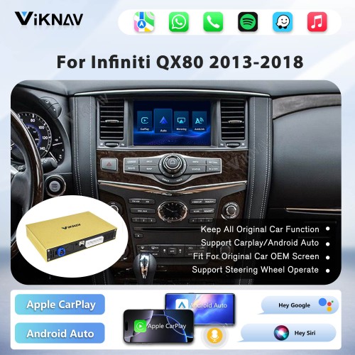 Viknav Linux System Decoder Box for Infiniti QX80 Wireless CarPlay Android Auto Upgrade Interface Retain OEM CUE Screen & Functions
