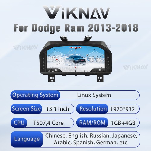 Viknav Car Digital Cluster For Dodge Ram 1500 2500 3500 2013-2018 Linux System Car Digital Speedometer Dashboard Panel Instrument Panel Virtual Cockpit