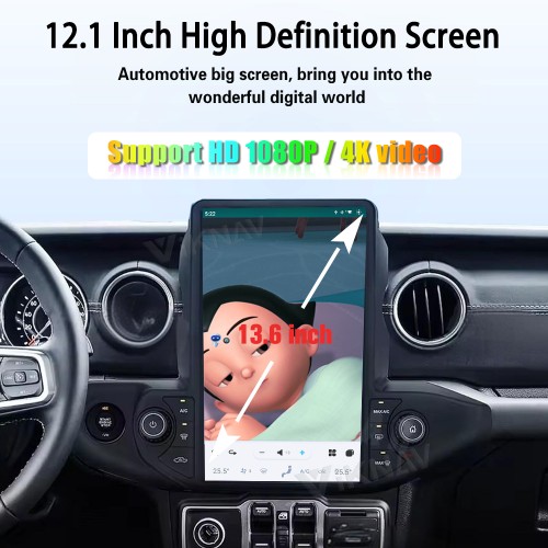 ViKNAV 13.6 Inch Android Car Radio For Jeep Wrangler 2018-2021 Multimedia Player Carplay Screen Navigation Head Unit