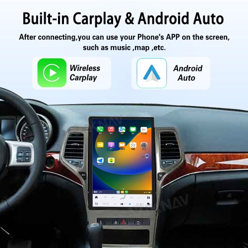 ViKNAV 14.4 Inch Android Car Radio For Jeep Cherokee 2009-2012 CarPlay Touch Screen GPS Navigation Stereo Head Unit With Piano Black
