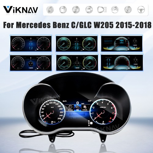 Viknav 12.3 Inch Digital Cluster Car Speedometer For Mercedes Benz C/GLC W205 2015-2018 Linux System Car Instrument Cluster Screen Instrument Replacement (NTG5.0/5.1)