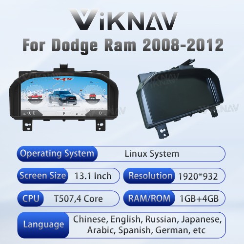 Viknav Car Digital Cluster For Dodge Ram 1500 2500 3500 2008-2012 LCD Car Digital Speedometer Dashboard Panel Instrument Panel Virtual Cockpit