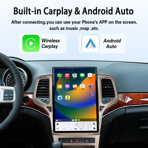 ViKNAV 14.4 Inch Android Car Radio For Jeep Cherokee 2009-2012 CarPlay Touch Screen GPS Navigation Stereo Head Unit With Champagne Gold