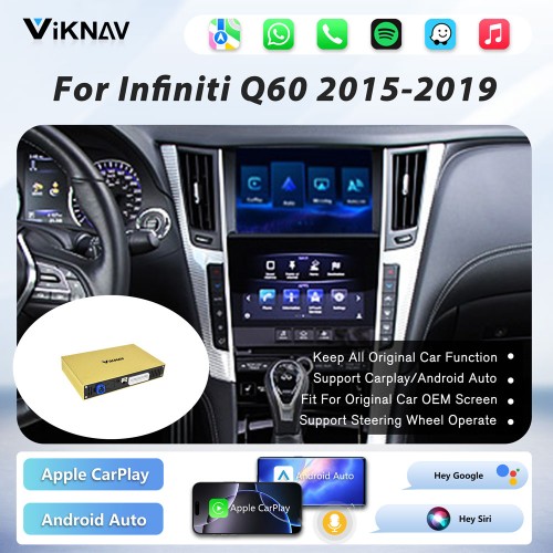 Viknav linux system wireless carplay android auto decoder box for Infiniti Q60 2015-2019 GPS Navigatipn Original Car Radio Screen
