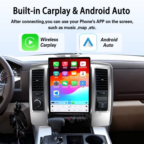 Viknav 13.8 inch Touch Screen Android Car Radio For Dodge RAM 2008- 2012 Wireless Carplay GPS Navigation With 13.1 Inch Car Speedometer