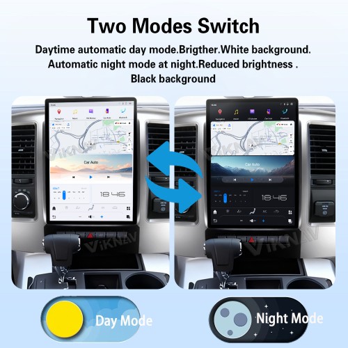 Viknav 13.8 inch Touch Screen Android Car Radio For Dodge RAM 2008- 2012 Wireless Carplay GPS Navigation With 13.1 Inch Car Speedometer