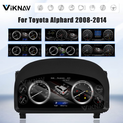Viknav Car Instrument Panel 12.3 Inch For Toyota Alphard 2008-2014 LCD Meter Linux System Digital Speedometer Dashboard Screen