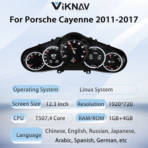 Viknav Linux 12.3 Inch Digital Cluster Dashboard Speedometer Panel For Porsche Cayenne 2011-2017 Virtual Digital Instrument Cluster Cockpit