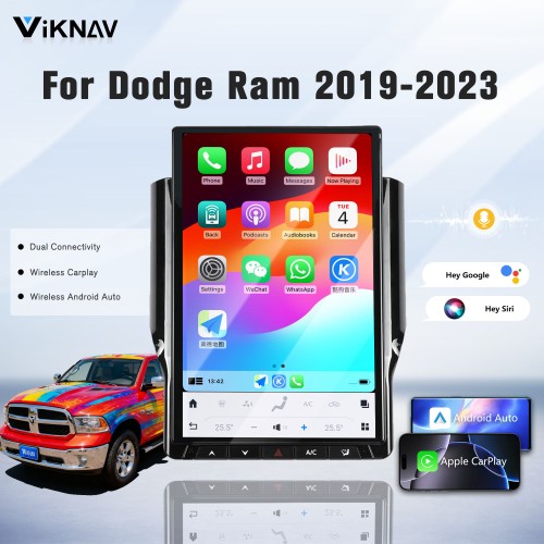 Viknav 14.4 Inch Touch Screen Car Radio For Dodge Ram 2019-2023 Upgrade Android Head Unit Wirless Carplay GPS Navigation Player Autoradio Replacement