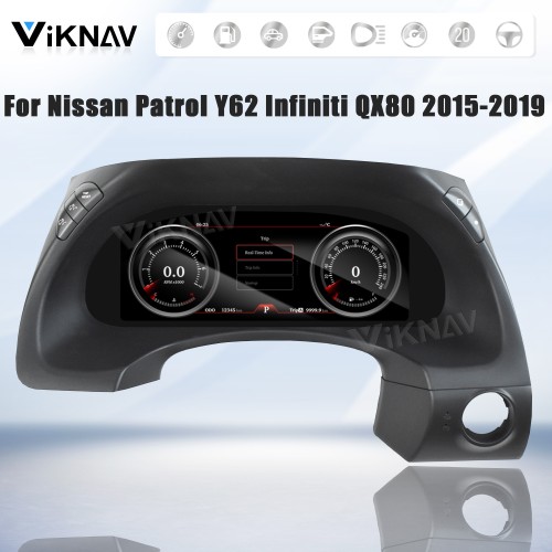 Viknav 12.3 Inch LCD Digital Cluster Car Speedometer For Nissan Patrol Y62 Infiniti QX80 2015-2019 Linux System Car Instrument Cluster Screen Instrument Replacement