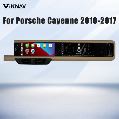 Android System 12.3 Inch+12.3 Inch Car Radio For Porsche Cayenne 2010-2017 Auto Stereo Wireless Carplay GPS Navigation Multimedia Player 128GB Dual Touch Screen (Beige)
