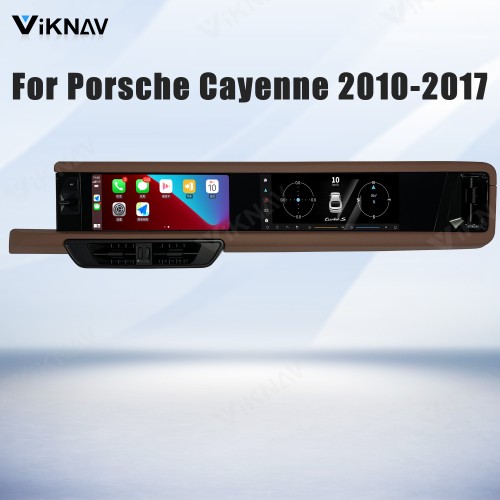 Android System 12.3 Inch+12.3 Inch Car Radio For Porsche Cayenne 2010-2017 Auto Stereo Wireless Carplay GPS Navigation Multimedia Player 128GB Dual Touch Screen (Truffle Brown)