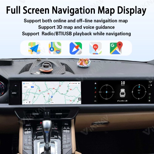 Android System 12.3 Inch+12.3 Inch Car Radio For Porsche Cayenne 2010-2017 Auto Stereo Wireless Carplay GPS Navigation Multimedia Player 128GB Dual Touch Screen (Bordeaux red)