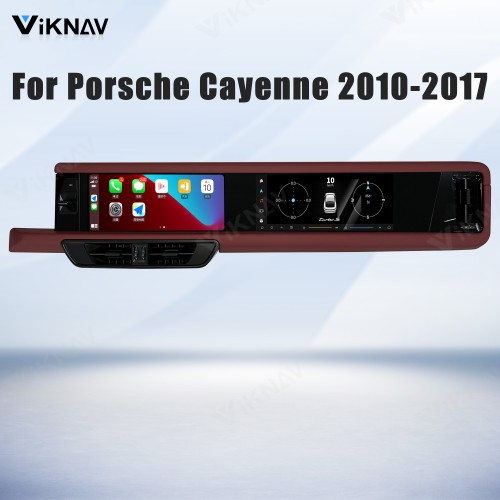 Android System 12.3 Inch+12.3 Inch Car Radio For Porsche Cayenne 2010-2017 Auto Stereo Wireless Carplay GPS Navigation Multimedia Player 128GB Dual Touch Screen (Bordeaux red)