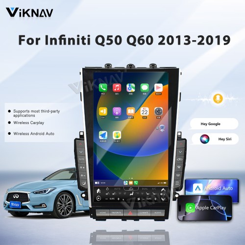 Viknav Tesla Style Android 13.6 inch Radio for Infiniti Q50 Q60 2013-2019 Wireless CarPlay Android Auto & GPS Navigation