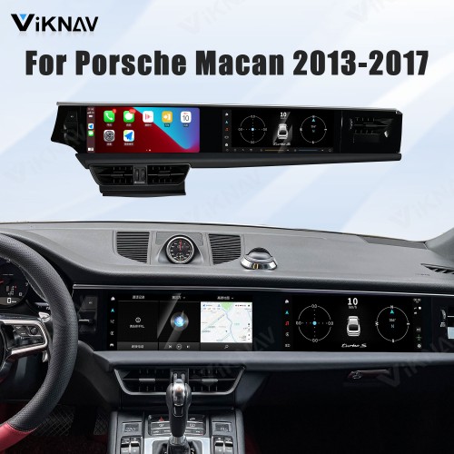 Android System 12.3 Inch+12.3 Inch Car Radio For Porsche Macan 2013-2017 Auto Stereo Wireless Carplay GPS Navigation Multimedia Player 128GB Dual Touch Screen(Black)