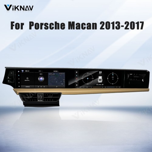 Android System 12.3 Inch+12.3 Inch Car Radio For Porsche Macan 2013-2017 Auto Stereo Wireless Carplay GPS Navigation Multimedia Player 128GB Dual Touch Screen(Beige)