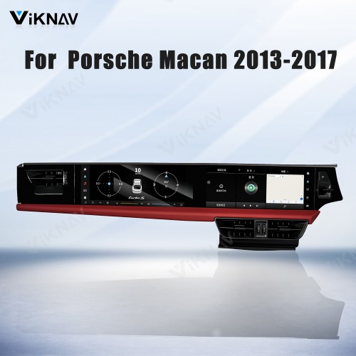 Android System 12.3 Inch+12.3 Inch Car Radio For Porsche Macan 2013-2017 Auto Stereo Wireless Carplay GPS Navigation Multimedia Player 128GB RHD Dual Touch Screen(Garnet)