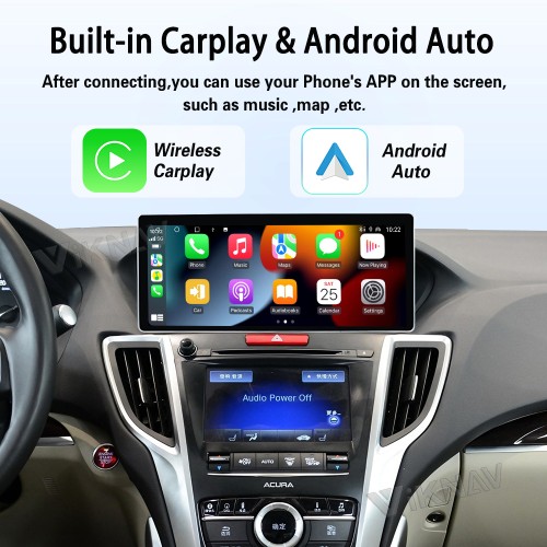 Viknav Android Car Stereo For Honda Acura TLX 2015-2020 Car Radio with 12.3-inch screen Wireless Carplay Android Auto GPS Navigation Multimedia Player