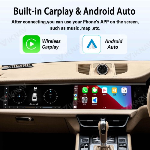 Android System 12.3 Inch+12.3 Inch Car Radio For Porsche Macan 2013-2017 Auto Stereo Wireless Carplay GPS Navigation Multimedia Player 128GB RHD Dual Touch Screen(Beige)