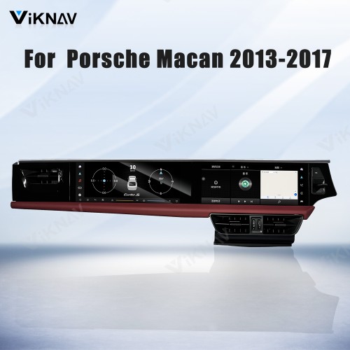 Android System 12.3 Inch+12.3 Inch Car Radio For Porsche Macan 2013-2017 Auto Stereo Wireless Carplay GPS Navigation Multimedia Player 128GB RHD Dual Touch Screen(Bordeaux red)