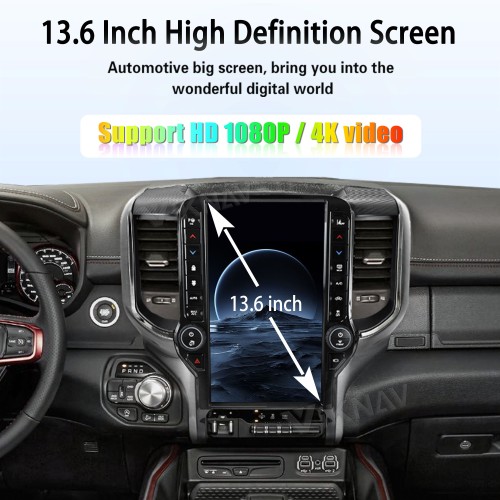 VIKNAV 13.6 Inch Android Head Unit For 2019-2024 Dodge Ram Car Stereo Radio GPS Navigation Carplay Multimedia Video Player (128GB)