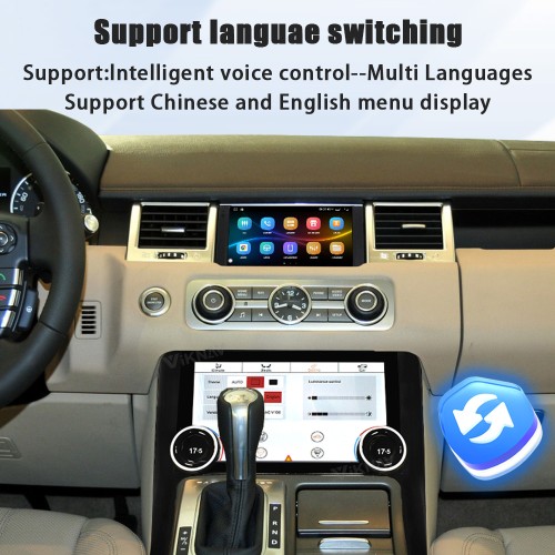 Viknav Android Radio AC Panel For Land Rover Range Sport L320 2009-2013 Wireless Carplay Android Auto Radio Touch Screen GPS Navigation Multimedia Player Air Conditioning Control(Black-LHD)