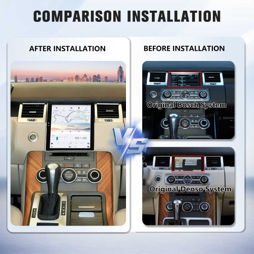 Viknav Android Radio AC Panel For Land Rover Range Sport L320 2009-2013 Wireless Carplay Android Auto Radio Touch Screen GPS Navigation Multimedia Player Air Conditioning Control(Black-RHD)