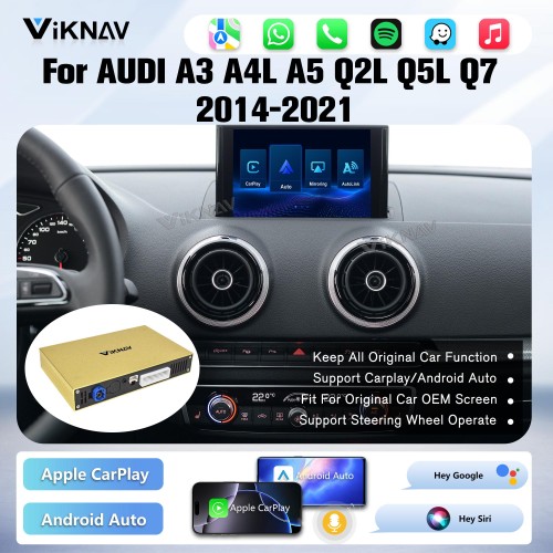 Viknav Linux Interface Box for AUDI A3 A4L A5 Q2L Q5L Q7 2014-2021 Wireless CarPlay Decoder Android Auto GPS Navigatipn Original Car Radio Screen