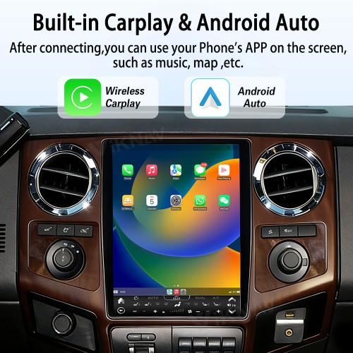 VIKNAV 12.1 Inch Android Car Radio For Ford F250 F350 F450 F650 2013-2016 Multimedia Player Carplay Screen GPS Navigation Car Stereo Head Unit Peachwood