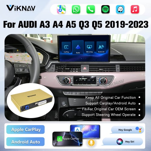 Viknav Linux Interface Box for AUDI A3 A4 A5 Q3 Q5 2019-2023 Wireless CarPlay Decoder Android Auto GPS Navigatipn Original Car Radio Screen